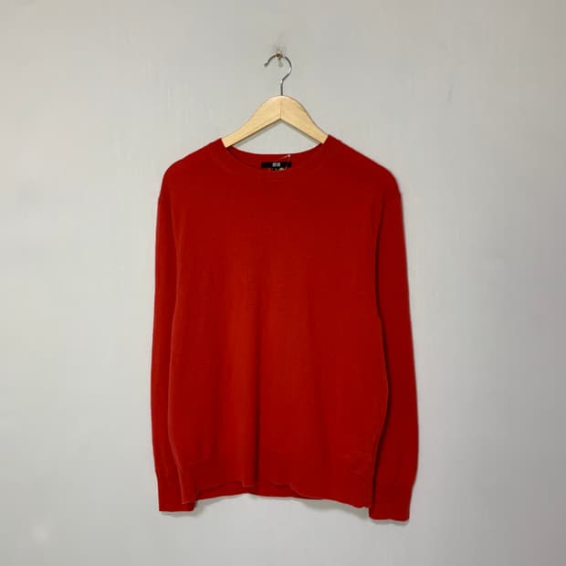 유니클로 캐시미어 100% 긴팔 니트 스웨터 레드 여성 XL 남녀공용