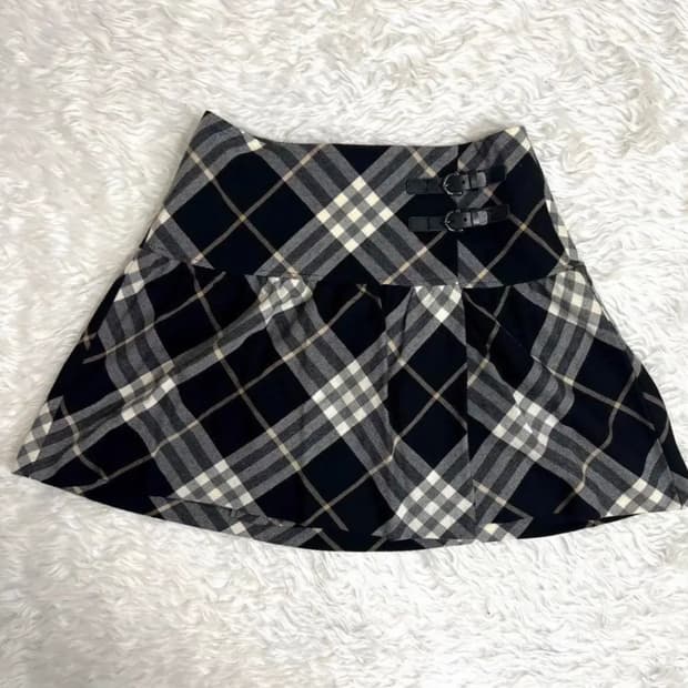 버버리 블루라벨 체크 노바체크 울 스커트