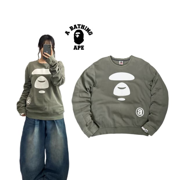 베이프 에이프 페이스 맨투맨 카키