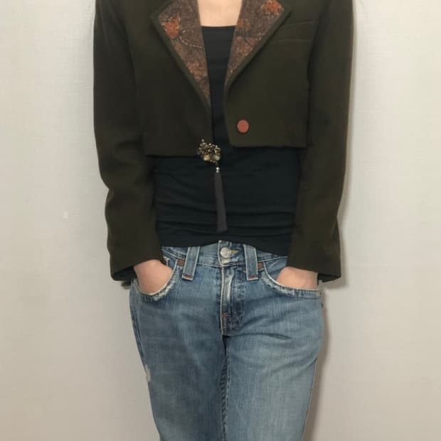 빈티지 브라운 오리엔탈 크롭 자켓