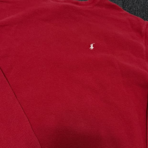 폴로 와플 레드 롱슬리브