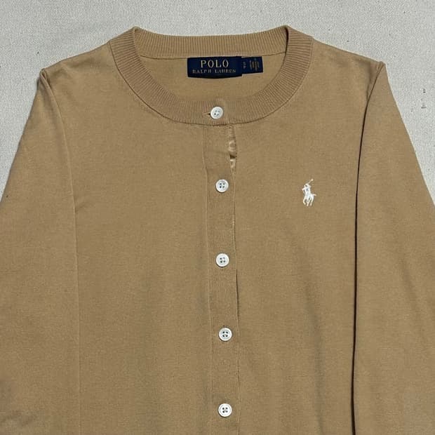 S 폴로랄프로렌 여성용 베이지 라운드넥 가디건