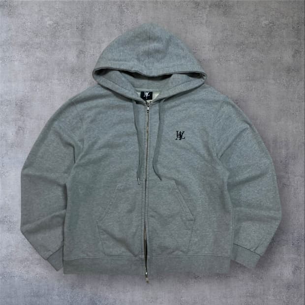 우알롱 스몰 로고 그레이 미니멀 후드 집업