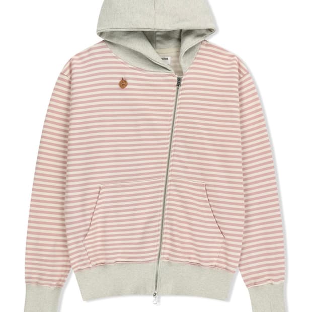 STRIPE UNBALANCED ZIPUP HOODIE (PINK)
