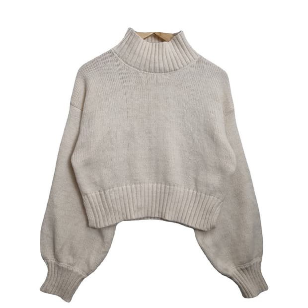 AMBRE NEIGE 크림 터틀넥 크롭 니트 