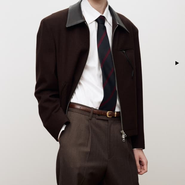 토니웩 레더 트림 울 블루종 L 브라운