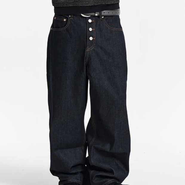 Midnight Raw Wide Denim Pants (Black)