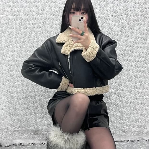 자라 모던 락시크 핀터걸 양털 크롭 무스탕 자켓 XS C10057