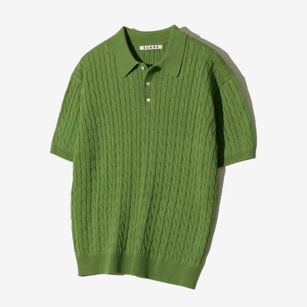 수아레 케이블 카라 반팔 니트 