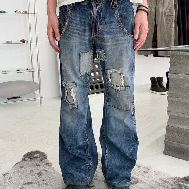 2000‘s vintage 패치 워크 데님 팬츠