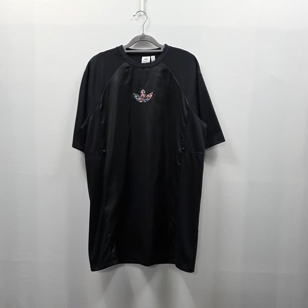 1340 아디다스 블랙 플라워 티 드레스 반팔 티셔츠 원피스  S