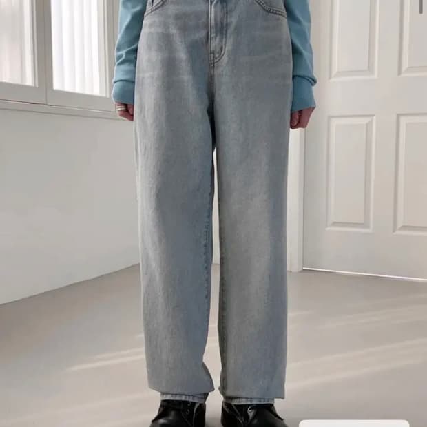 블랙업 리넬 와이드 데님팬츠 s