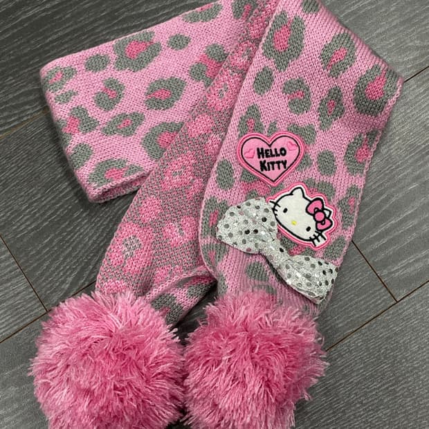 2011s 고전 헬로키티 핑크 호피 폼폼 머플러 목도리 갸루 산리오