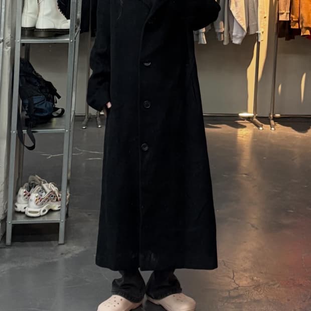 타임 울 블랙 롱코트 A3132