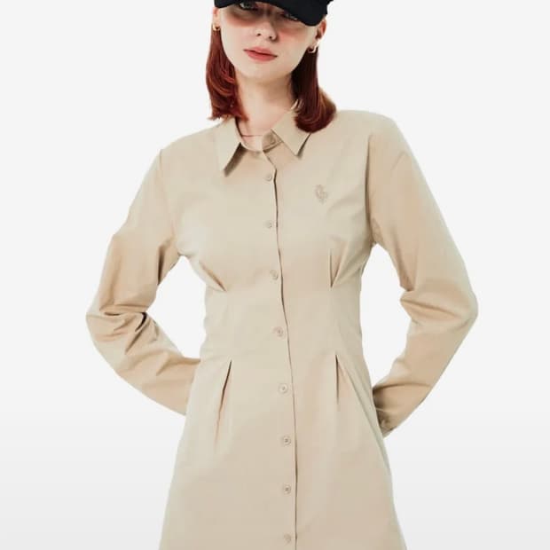 팬시클럽 아일렛 포인트 셔츠 원피스 (베이지)