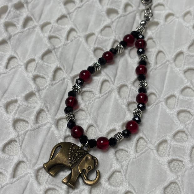 [핸드메이드] 코끼리 핸드폰 줄 키링 (빨강)