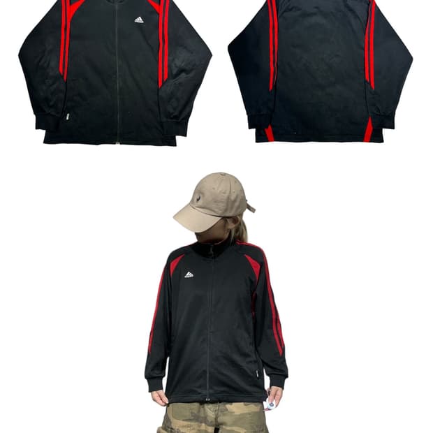 아디다스 블랙 레드 삼선 스몰 로고 트랙탑 져지