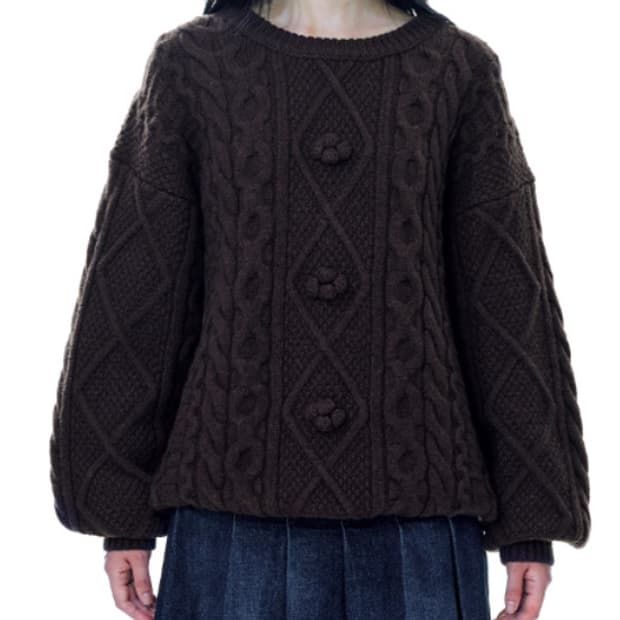 코이세이오 폼폼 케이블 킨트 브라운 니트