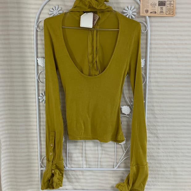 빈티지 옐로우 버튼 백포인트 블라우스 935 y2k 스트릿 갸루 펑키 일