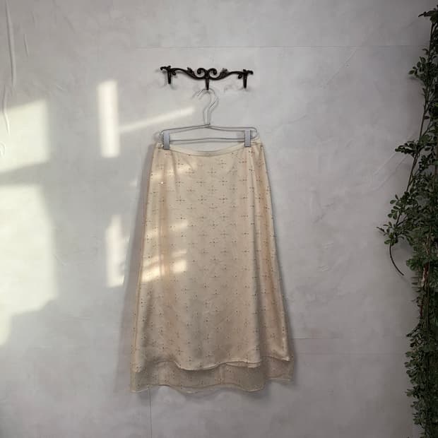 Ivory beads spangle mesh layered skirt
