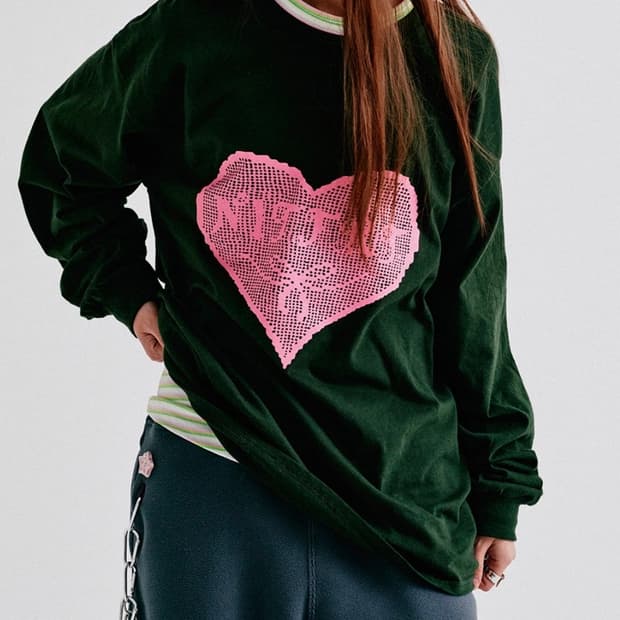 나이트프루티 Heart bomb loose sleeve tee (gree
