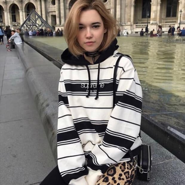 Supreme Striped Hooded Crewneck