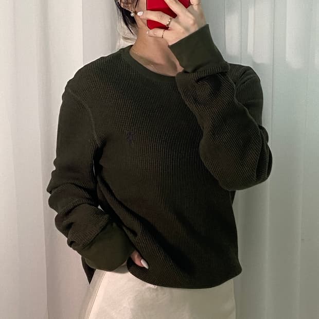 폴로 카키 와플 니트 