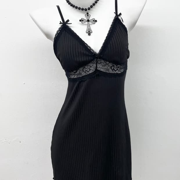 블랙 골지 레이스 원피스