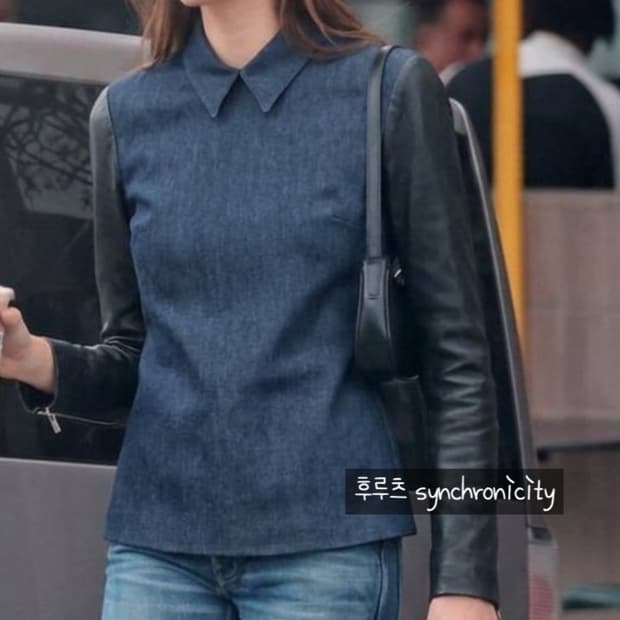 미우미우 데님 램스킨 레더 셔츠