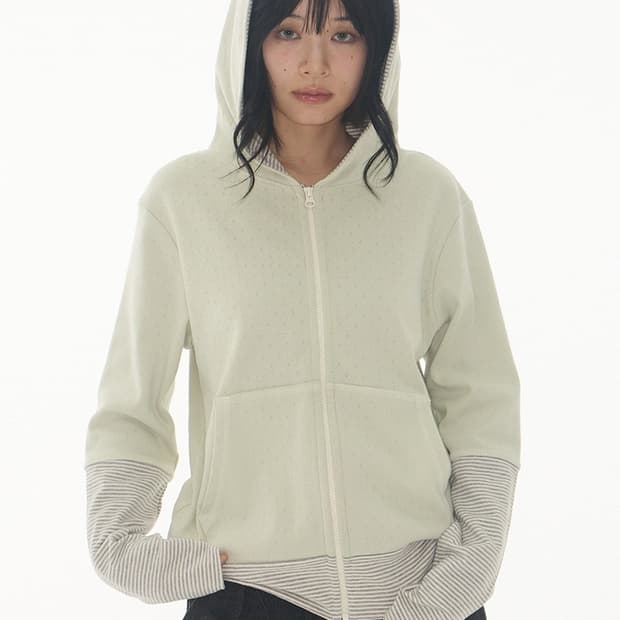 ExpiredGirl MILKY COMBI HOODIE ZIP-UP