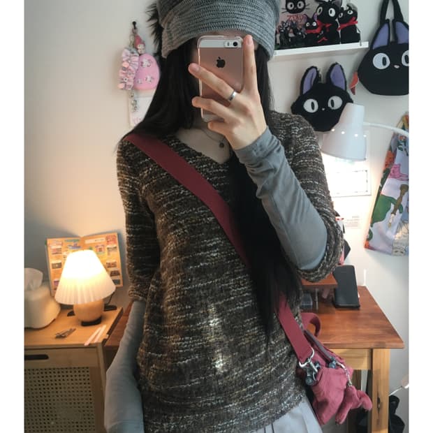 vintage pocket long knit  brown