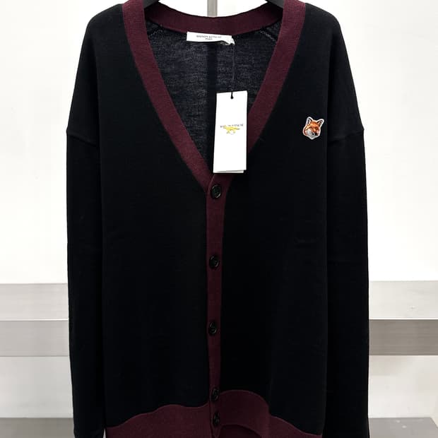 (새상품) 메종키츠네 폭스헤드 배색 울 가디건 