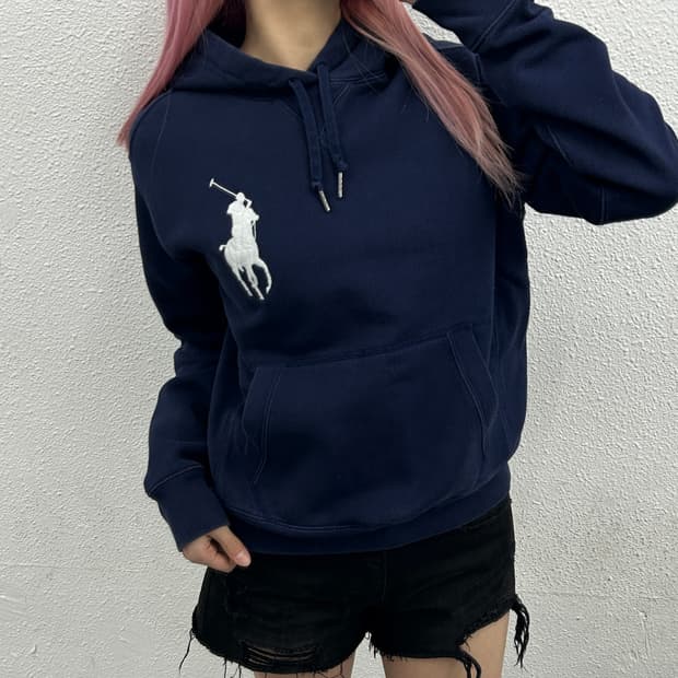 폴로 랄프로렌 화이트 빅포니 네이비 후드 M