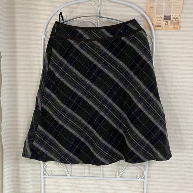 빈티지 딥 카키 퍼플 체크 스커트 830 y2k 스트릿 모리 갸루 일본빈