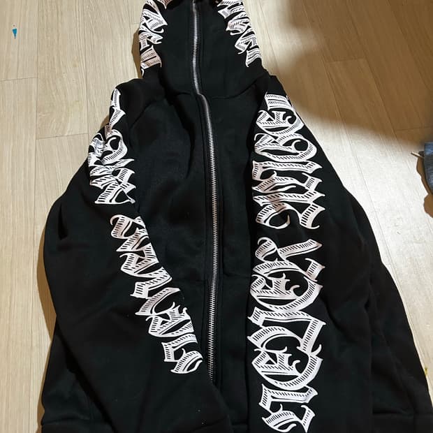 블랙 프린팅 풀 후드집업