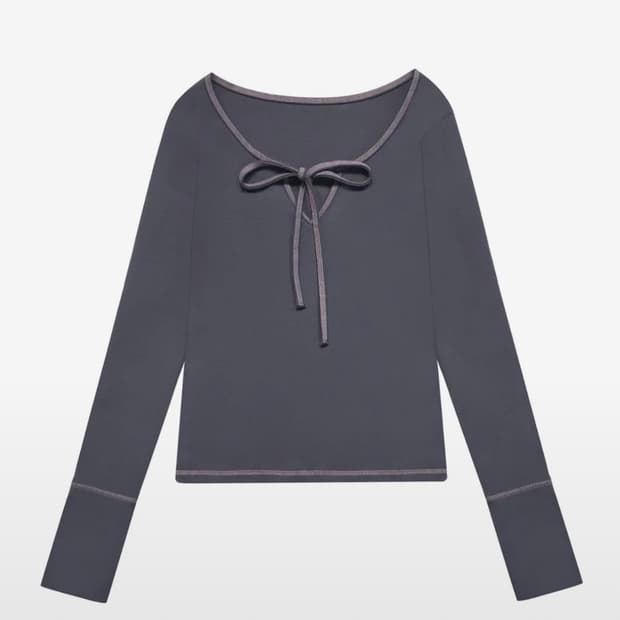 미레코 STITCH RIBBON T CHARCOAL