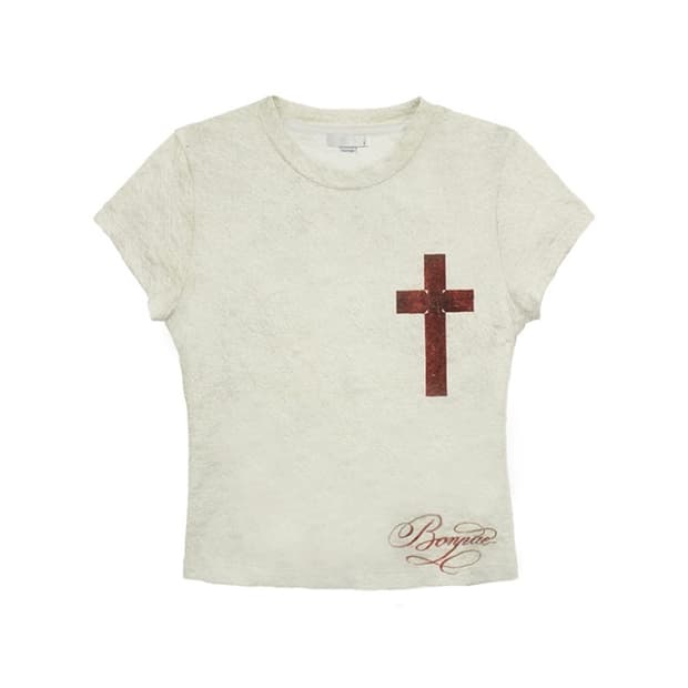 본네 GRAPHIC OPEN BACK SLIT TOP IVORY