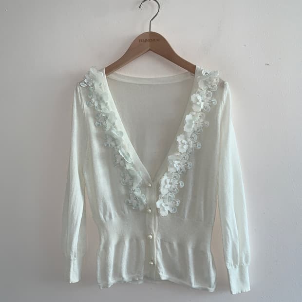 Flower beads emboridery cardigan
