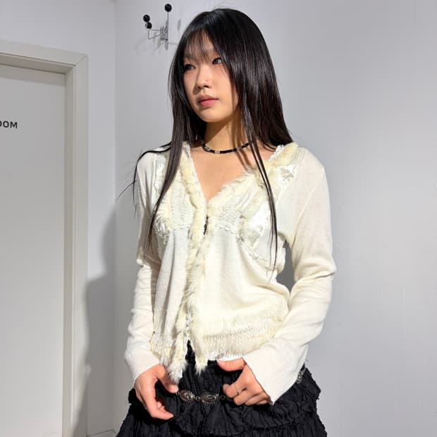 La Petite Marais 퍼 레이스 모리걸 니트 가디건