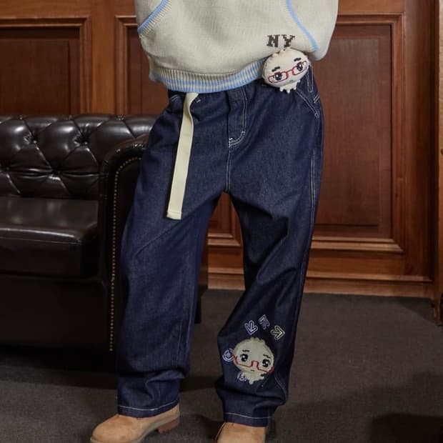 새상품) nyxx 안경만두 콜라보 데님팬츠 s