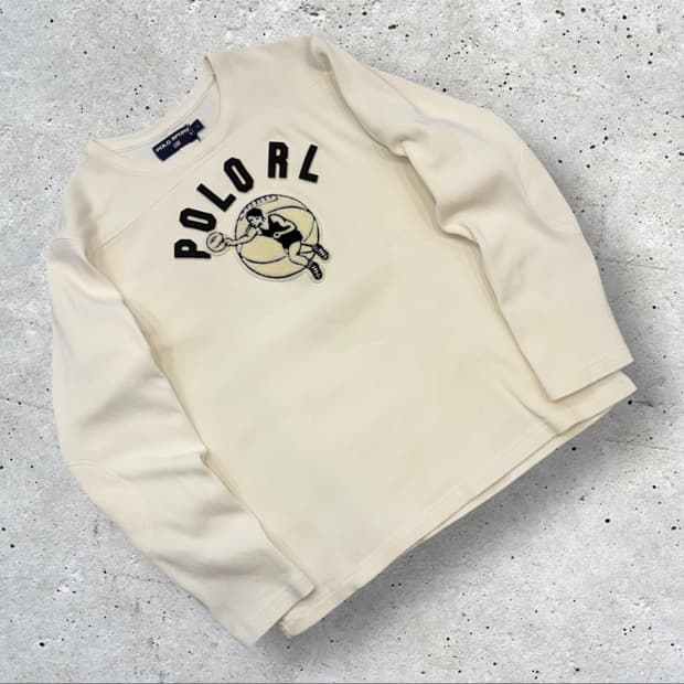 [L] 90s 폴로 스포츠 빈티지 농구 긴팔티 아이보리 B505