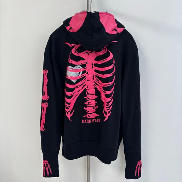 dangerous warning 핫핑크 갸루 펑크 스켈레톤 후드집업