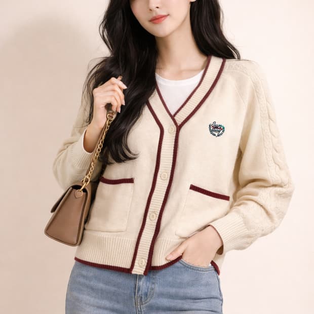 로맨틱크라운 케이블 배색 가디건