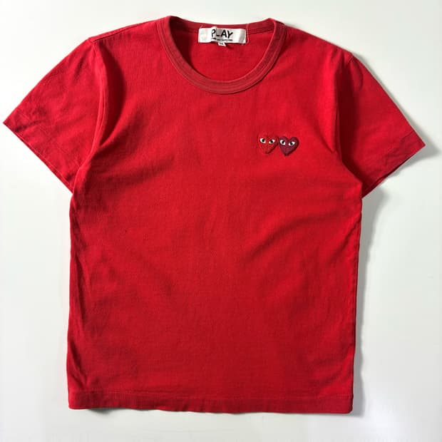 Comme des garsons 꼼데가르송 더블 하트 레드 반팔티셔츠