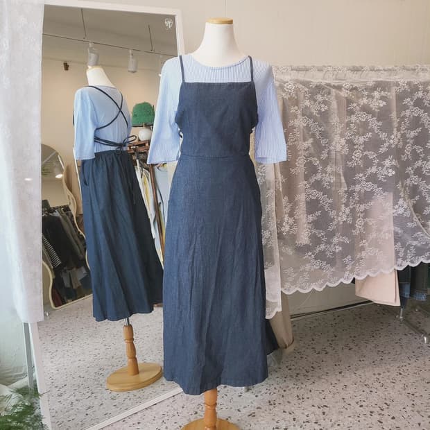 생지데님 에이프런 원피스