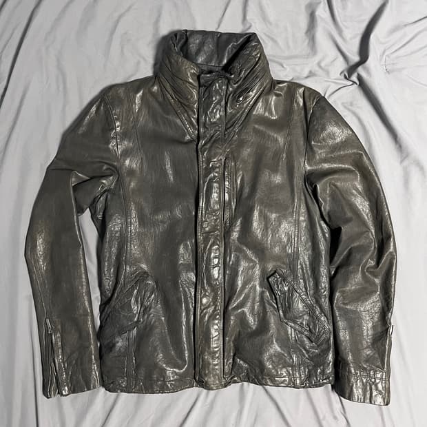 솔리드옴므 히든 후드 램스킨 가죽 자켓 다크 브라운 XL