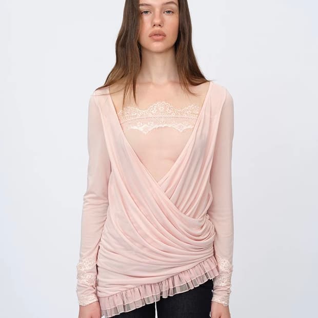 Dotyears 핑크 레이스 톱