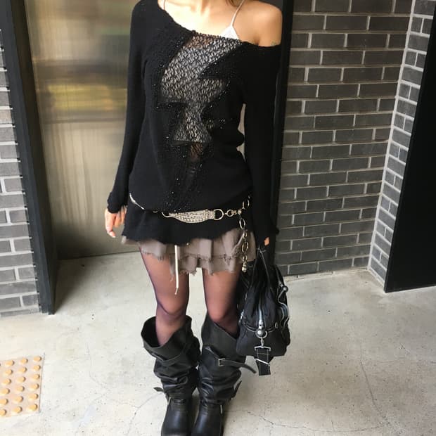 히스테릭글래머 썬더 데미지 니트