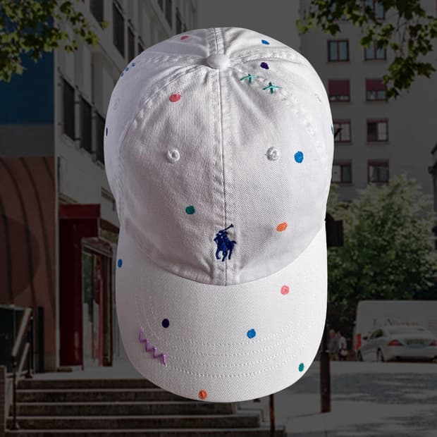 폴로 화이트 페인팅 자수 빈티지 볼캡 모자