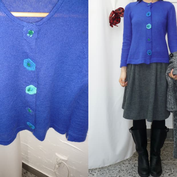 Flower buttons blue cardigan